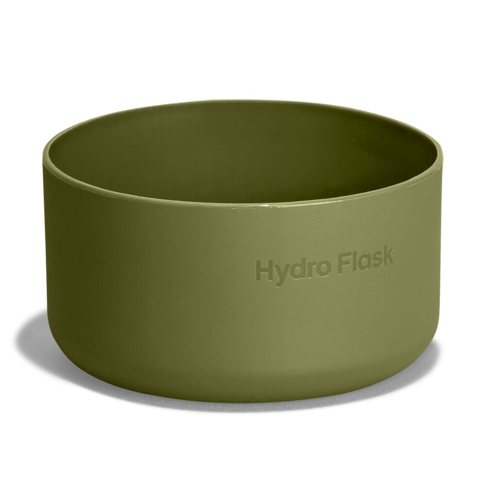 Olive-green Hydro Flask silicone bowl with matte finish, straight sides, slightly rounded base, smooth rim, and embossed brand name on the side.